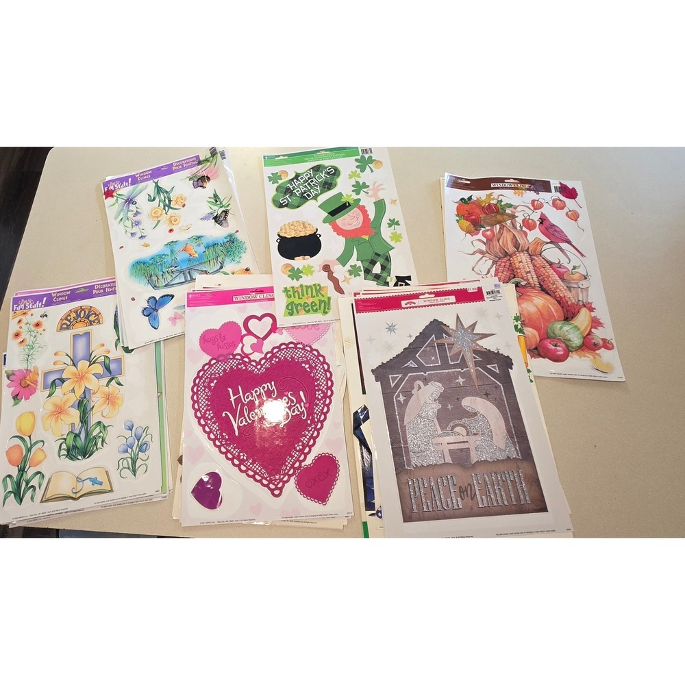 Mixed Lot Holiday Seasonal Window Clings Christmas Easter Fall Valentines